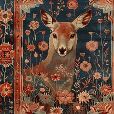 a rug with a deer and flowers on it