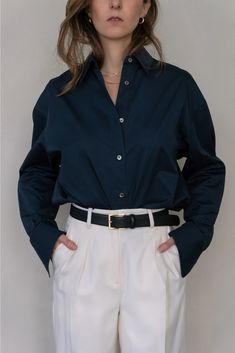 The Everything Shirt in Navy Cheap Navy Shirt For Women, Luxury Navy Shirt For Spring, Luxury Blue Shirt For Fall, Cheap Blue Workwear Blouse, Cheap Blue Shirt For Fall, Luxury Blue Tops For Workwear, Navy Blue Button Up Shirt Outfit, Shirt Outfits Women Formal, Dark Blue Button Down Shirt Outfit