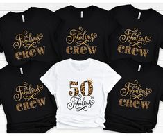 four black and gold birthday shirts with the number forty