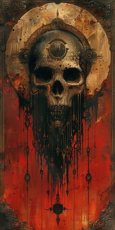 a painting of a skull with blood dripping from it