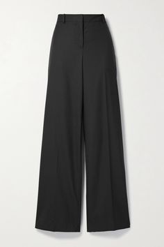 The Row's 'Bufus' pants are woven from lightweight wool and lined to the knee in cotton-twill for ultimate comfort. They're tailored with a high-rise waist, pressed straight legs and exaggerated cuffs. Wear yours with a collared shirt and loafers. The Row Clothing, Pleated Pants High Waisted, Tailored Wool Wide-leg Pants, The Row Trousers, Luxury Straight Wool Pants, Black Wool Wide-leg Bottoms, The Row Gala Pants, Reiss Frazer Trousers, Capsule Wardrobe List