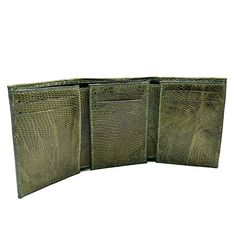 American Standard Trifold wallet  Color:  Olive green Finish: Glazed Dimensiones:   Height 10cm Width 8cm closed. 23cm fully open 6 card slots, 3 interior pockets, center bill compartment  Elevate your style with this exquisite green exotix trifold wallet. Handmade from high-quality exotic leather, this slim wallet features multiple credit card slots and a folding design for ultimate convenience. Measuring 10cm in length and 8cm in width, this wallet is perfect for everyday use. The unique green Luxury Wallets For Everyday Use With Bill Compartment, Luxury Green Wallet With Bill Compartment, Green Wallet With Rfid Blocking As A Gift, Green Rfid Blocking Trifold Wallet For Travel, Green Rfid Blocking Wallet As Gift, Green Rectangular Trifold Wallet With Rfid Blocking, Green Trifold Travel Wallet, Green Rfid Blocking Trifold Wallet, Green Trifold Wallet With Card Slots