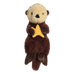 a stuffed animal with a star hanging from it's back, on a white background