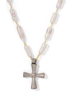 Always protected. The Tallulah Pearl Cross Necklace. Features a One-of-a-kind baroque pearl chain & African metal cross necklace. Chain: 16 1/4" x 3/8" Charm: 1 3/4" x 1 1/4" Handmade in Ojai, CA N5475 Pearl Cross Necklace, Vanessa Mooney, Metal Cross, Necklaces Jewelry, Pearl Chain, Chain Choker, For Lovers, Baroque Pearls, Necklace Chain