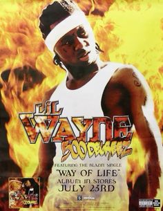 the poster for lil wayne's upcoming album is shown in front of a fire