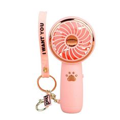 a pink fan with keychain attached to it