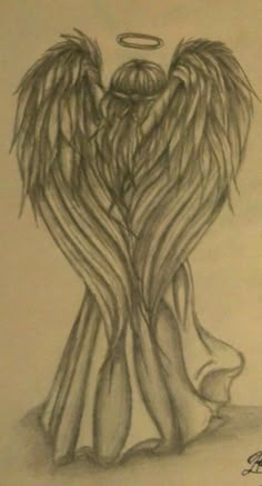 pencil drawing of two angel wings facing each other