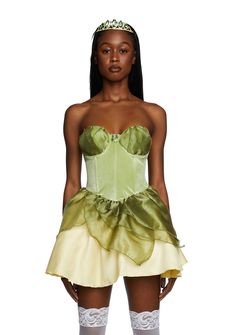 base Princess Tiana Costume, Tiana Costume, Tiana Dress, Costume Green, Organza Overlay, Frog Costume, Cheerleader Costume, My Prince