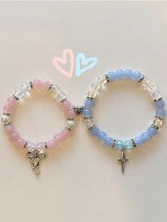 Matching Ideas For Friends, Best Gifts For Bestie, Cute Crystal Bracelets, Matching Things With Bestie, Matching Bestie Jewelry, Bff Matching Jewelry, Beaded Matching Bracelets, Macrame Charm Bracelet, Friendship Charm Bracelets