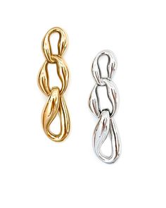 These Enola Earrings add a stylish twist to any outfit with their unique chain design. Elevate your look with these trendy earrings that are sure to make a statement. Length: 2" Waterproof Tarnish resistant 18K Gold plated stainless steel Hypoallergenic Modern Twist Metal Earrings For Party, Trendy Silver Chain Link Earrings, Modern Link Shaped Metal Earrings, Tarnish Resistant Silver Chain Link Earrings, Metal Jewelry With Modern Twist Chain, Modern Twist Metal Chain Jewelry, Modern Metal Chain Jewelry, Single Chain Link Earring In Metal, Metal Link Chain Earrings