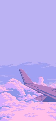 an airplane is flying in the sky above some clouds and pinkish blue skies with white puffy clouds