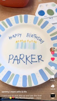 a paper plate with the words happy birthday parker on it