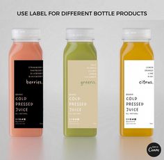 three different types of juices are shown in this ad for the label design firm