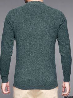 Russoo - Wool Knitted Slim Fit Sweater: A Versatile Mens Casual Wardrobe Essential for Fall and Winter - Mid-Stretch Crew Neck Pullover Gray Crew Neck Cardigan, Casual Wool Stretch Tops, Stretch Wool Casual Tops, Casual Stretch Wool Tops, Green Wool Casual Tops, Casual Green Wool Tops, Green Knitted Crew Neck Cardigan, Green Stretch Crew Neck Sweater, Green Wool Crew Neck Top