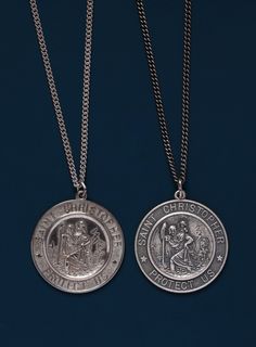 Extra Large Saint Christopher Round Shape Pendant Necklace - Patron Saint of travelers and athletes St Christopher mens jewelry round medal Medal: 32mm diameter Medal: Oxidized Sterling Silver or Rhodium plated over 925 Sterling Silver (choose from from down menu) Chain: 2mm curb chain with lobster clasp. Length: Available in 18. 20, 22, 24 and 26 inches. Chain: Oxidized Sterling Silver or Rhodium plated over 925 Sterling Silver (choose from from down menu) Model is wearing 20 inch chain. Note t Build Shoulders, St Christopher Necklace, St Christopher Pendant, Mens Silver Jewelry, St Christopher, Sterling Silver Cross Pendant, Saint Christopher, Silver Cross Pendant, Mens Silver Necklace