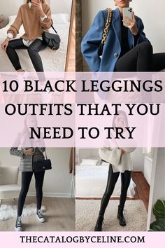 Fall 2023 Leggings Outfits, Casual Black Leggings Outfit Winter, Womens Fall Leggings Outfits, Trendy Outfits With Black Leggings, Black Striped Pants Outfit Winter, Dressing Up Black Leggings, Dressy Outfit With Leggings, Long Shirt With Leggings Outfit, Chic Black Leggings Outfit