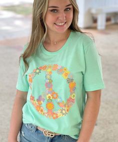 Peace, love, and happiness!! Enjoy your summer in this Bella Canvas Peace Sign Tee! This will be your go to shirt this summer! Pair with jeans, monogrammed shorts, or personalized leggings for an everyday lovable look!!


4.5 oz., pre-shrunk 100% ringspun cotton
Side sems
Unisex Sizing Green Casual T-shirt For Spring, Playful Green Tops For Spring, Summer Hippie T-shirt With Letter Print, Hippie Letter Print Tops For Spring, Fun Summer Tops With Floral Print, Green Letter Print Top For Spring, Playful Green Spring T-shirt, Spring Green Top With Letter Print, Fun Floral Print Tops For Summer