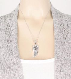 Splendid Angel Wing Necklace in Sterling Silver Silver Winged Engraved Jewelry, Angel Wings Jewelry For Anniversary, Silver Engraved Wing-shaped Jewelry, Engraved Winged Sterling Silver Jewelry, Elegant Silver Wing-shaped Necklace, Engraved Wing-shaped Silver Jewelry, White Gold Pendant Necklace For Memorials, White Gold Pendant Necklace For Memorial, Angel Wings Pendant Jewelry For Anniversary