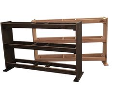 a wooden shelf with two open shelves on each side