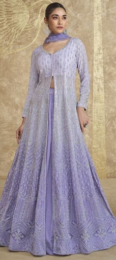 Purple and Violet color Long Lehenga Choli in Georgette fabric with Embroidered, Thread work Engagement Reception, Reception Lehenga, Waist Chain, Georgette Fabric, Thread Work, Lehenga Choli, Anarkali, Salwar Kameez, Purple Wedding