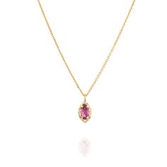 Hera Necklace Pink Tourmaline The Hera Necklace in Pink Tourmaline exudes mystique and delicacy, adorned with captivating and vivid Tourmaline pink. Materials Description:- 14k Gold.- Marquise-shaped Pink Tourmaline.- Rough texture, high polis. Pink Tourmaline: "The open-hearted"Pink Tourmaline radiates a gentle yet potent love energy, serving as a heart talisman for compassion and emotional healing. It acts as a soothing balm, facilitating a transformative journey towards self-love. As a guardi Emerald Necklace Gold, Gold Emerald Necklace, Pink Tourmaline Necklace, Gold Emerald Ring, Rough Texture, Colored Engagement Rings, Love Energy, Tourmaline Necklace, Emerald Necklace