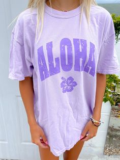 Aloha Tshirt Comfort Colors Brand Women's Tshirts Oversized Tshirt Comfort Colors Beach Tshirt Hawaii Tee Summer Tshirt Shirts - Etsy Casual Purple T-shirt With Sublimation Print, Oversized Purple T-shirt With Letter Print, Oversized Purple T-shirt For Summer, Purple Graphic Print Tops For Vacation, Casual Purple Beach T-shirt, Casual Purple T-shirt For Beach, Casual Purple T-shirt For Vacation, Purple Short Sleeve T-shirt For Beach, Oversized Purple Summer T-shirt