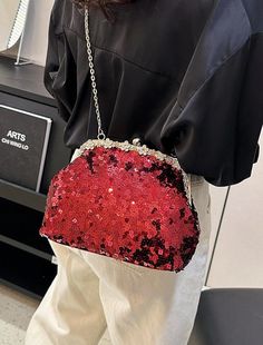 Women's Evening Bag Clutch Bags PU Leather Party Daily Shower Sequin Chain Durable Trendy Evening Bag For Valentine's Day, Red Clutch Bag For Valentine's Day, Trendy Red Evening Bag Gift, Trendy Red Evening Bag As Gift, Red Clutch Shoulder Bag For Events, Red Clutch Evening Bag, Party Pouch Bag With Chain Strap, Trendy Red Shoulder Bag For Party, Party Clutch Bag With Chain Detail