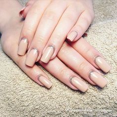 Nude Long Square Nails With Glitters | Pretty Long & Short Square Nails Inspiration Prom Nails French, Gel Nails Long, Long Square Nails