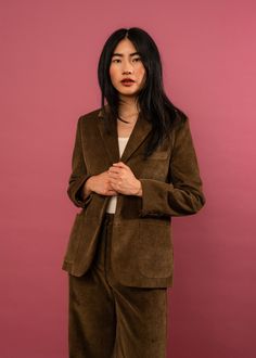 Brown Blazer With Patch Pockets And Notch Lapel, Classic Corduroy Outerwear With Notch Lapel, Fall Corduroy Business Blazer, Fall Business Corduroy Blazer, Brown Blazer With Patch Pockets For Office, Brown Office Blazer With Patch Pockets, Tailored Long Sleeve Corduroy Blazer, Tailored Corduroy Long Sleeve Blazer, Notch Lapel Corduroy Outerwear For Fall