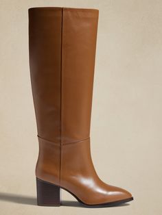 Leather Tall Shaft Boot | Banana Republic Factory Classic Mid-calf Boots With Reinforced Heel For Fall, Classic Pointed Toe Knee-high Boots For Fall, Classic Knee-high Boots For Fall Formal, Classic Knee-high Boots For Formal Fall Occasions, Classic Mid-calf Boots For Fall, Classic Knee-high Boots For Formal Fall Events, Brown Pointed Toe Boots For Semi-formal Occasions, Classic Winter Boots Medium Width, Semi-formal Brown Boots With Pointed Toe