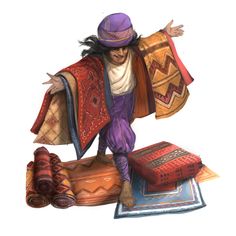 a statue of a man with his arms out and two rugs on the ground