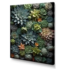 an art piece with many succulents on it