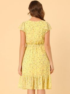 Shop Allegra K for floral chiffon flutter sleeve belted square neck ruffled hem dress you are looking for, get more women's dresses for yourelf. Order now! Free Returns! 1930s Gown, Belted Midi Dress, Ballet Dress, Mini Skater Dress, Prairie Dress, Dress Yellow, Ruffle Hem Dress, The Favorite, Neck Ruffle