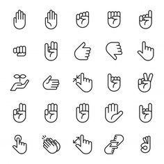 hand gestures icons set in thin line style