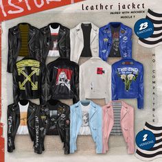 an advertisement for leather jackets with different styles and colors on it's front cover