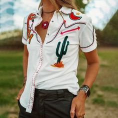 Vchics Western Style Women, Fashion Upcycle, Cactus Western, Western Tops, Vintage Casual, Style Women, Western Shirts, Western Style