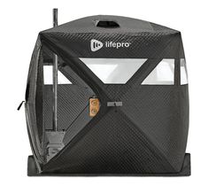 the back side of a black luggage bag with an open door and handle on it