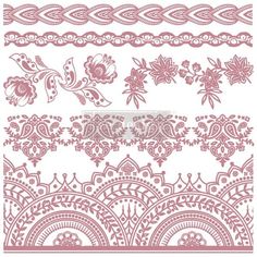 a set of decorative laces with flowers and leaves on white background stock photo, clipping