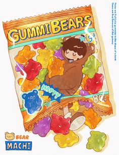 a bag of gummy bears sitting on top of a pile of gummy bears