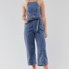 Size Xs Super Cute Nwt Chic Light Wash Denim Jumpsuit For Spring, Chic Sleeveless Light Wash Denim Jumpsuit, Chic Summer Medium Wash Denim Jumpsuit, Chic Medium Wash Denim Jumpsuit For Summer, High Rise Dark Wash Denim Jumpsuit For Summer, Chic Medium Wash Jumpsuits And Rompers For Day Out, Chic Light Wash Denim Jumpsuits And Rompers, Medium Wash High Rise Jumpsuits And Rompers For Summer, Chic High Rise Medium Wash Denim Jumpsuit