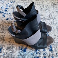 In Great Used Condition, Minor Flaws, Please See Photos. Size Is 37.5 Gray Leather Heels With Medium Width, Gray Leather Heels Medium Width, Gray Leather Heels With Round Toe, Shoes Balenciaga, Balenciaga Leather, Balenciaga Black, Balenciaga Shoes, Leather Wedges, Womens Shoes Wedges