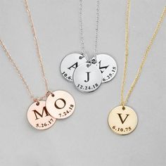 Engraving Instructions: Type the Initial and Date then enter a '/' to separate each pendant. Example: " Letter, Date / A, 9.12.17 / B, 1.09.14 / C, 4.20.19 " Details: Available in Stainless Steel or Stainless Steel with Gold Plating It does NOT Tarnish Or Rust (100% guaranteed) FREE Gift Boxing Included! Your personalized pendant takes time to hand craft and test but when you're wearing it you'll know it was worth the wait. :) ORDER NOW AND RECEIVE FREE SHIPPING! Letter Necklace Initials, Initial Disc Necklace, Bar Necklace Personalized, Best Friend Necklaces, Friendship Necklaces, Initial Necklace Gold, Initial Pendant Necklace, Friend Necklaces, Initial Jewelry