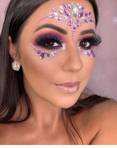 Coachella Make-up, Carnaval Make-up, Fantasy Make-up, Coachella Makeup, Make Carnaval, Festival Makeup Glitter, Rhinestone Makeup, Carnival Makeup, Fairy Festival