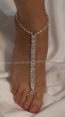 Summer Elegant Rhinestone Anklets, Silver Beaded Barefoot Sandals For Party, Wedding Anklets With Rhinestones And Crystal, Elegant Wedding Anklets With Rhinestones, Rhinestone Toe Ring Anklet For Party, Adjustable Rhinestone Anklets For Summer, Adjustable Summer Anklets With Rhinestones, Adjustable Crystal Anklets For Wedding, Adjustable Rhinestone Barefoot Sandals For Summer