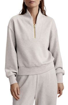 Get into your flow in this lightweight sweatshirt featuring woven two-way-stretch fabric and a quarter-zip placket. 22 1/2" length (size Medium) Stand collar 72% viscose, 23% polyester, 5% elastane Machine wash, dry flat Imported Spring Half-zip Sweatshirt With Zipper Closure, Half-zip Sweatshirt With Zipper Closure For Spring, Versatile Half-zip Sweatshirt With Ribbed Cuffs, Spring Sweatshirt With Zipper Closure For Loungewear, Relaxed Fit Half-zip Sweatshirt For Loungewear, Athleisure Half-zip Sweatshirt For Loungewear, Spring Half-zip Athleisure Sweatshirt, Half-zip Sweatshirt With Zipper For Loungewear, Half-zip Sweatshirt With Zipper Closure For Loungewear