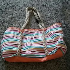 Gorgeous And Perfect For The Summer Beach Tote Bag By No Boundaries Rope Like Straps Multicolored Horizontal Stripes Print Multicolor Canvas Shoulder Bag For Vacation, Multicolor Shoulder Canvas Bag For Vacation, Multicolor Shoulder Bag For Shopping On Vacation, Multicolor Travel Shoulder Bag For Beach Season, Multicolor Shoulder Bag For Daily Use And Vacation, Casual Multicolor Canvas Bag For Beach Season, Multicolor Vacation Bags With Braided Handles, Multicolor Tote Canvas Bag For Vacation, Multicolor Summer Canvas Bag For Beach Season