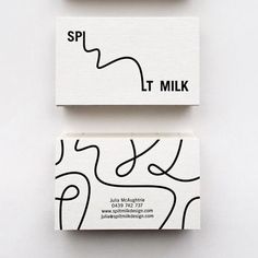 two business cards designed to look like lines on white paper, with black and white ink