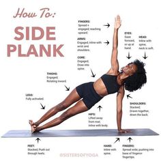 a woman doing yoga poses with the words how to side plank