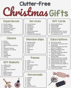 a christmas gift list with the words, gifts and other things to give in it