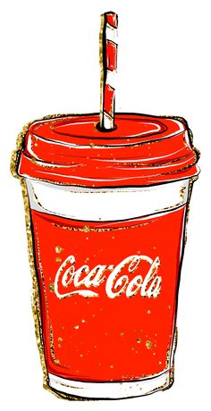 a drawing of a red drink with a straw in it's cup and the word coca - cola on top